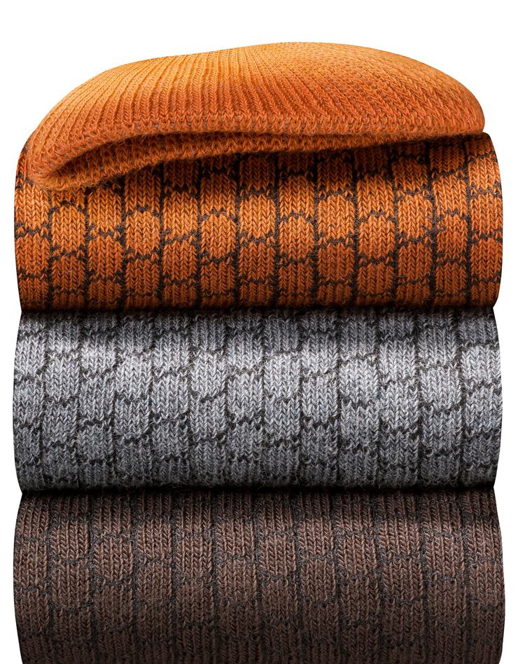 Mi-chaussettes motif relief effet tressé - lot de 3 paires (gris + caramel + noir) Mi-chaussettes motif relief effet tressé - lot de 3 paires (gris + caramel + noir)