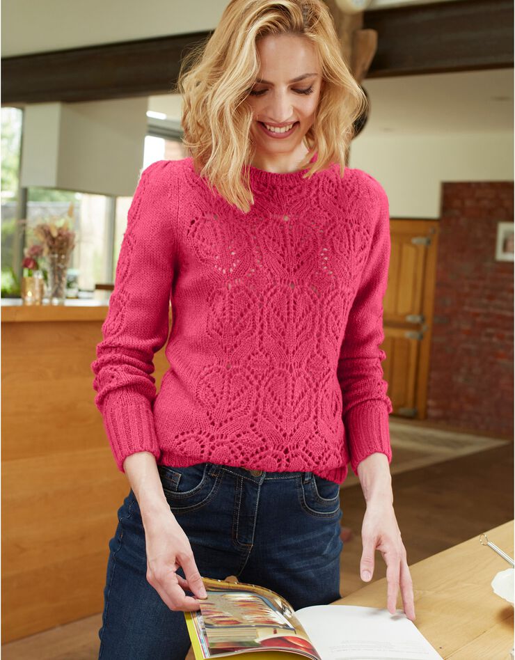 Pull ajouré épaules froncées (framboise) Pull ajouré épaules froncées (framboise)
