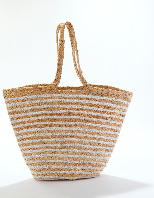 Sac shopper rayé jute et coton (naturel)