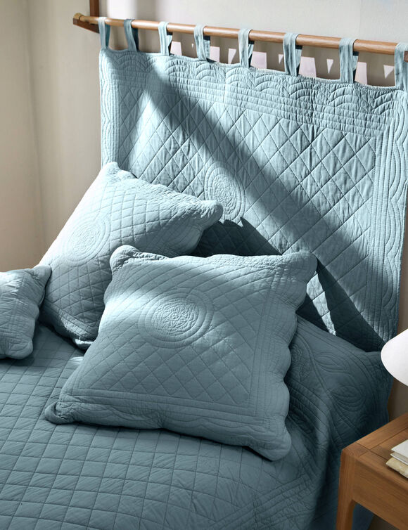 T&ecirc;te de lit unie coton style boutis Cassandre (bleu gris&eacute;)