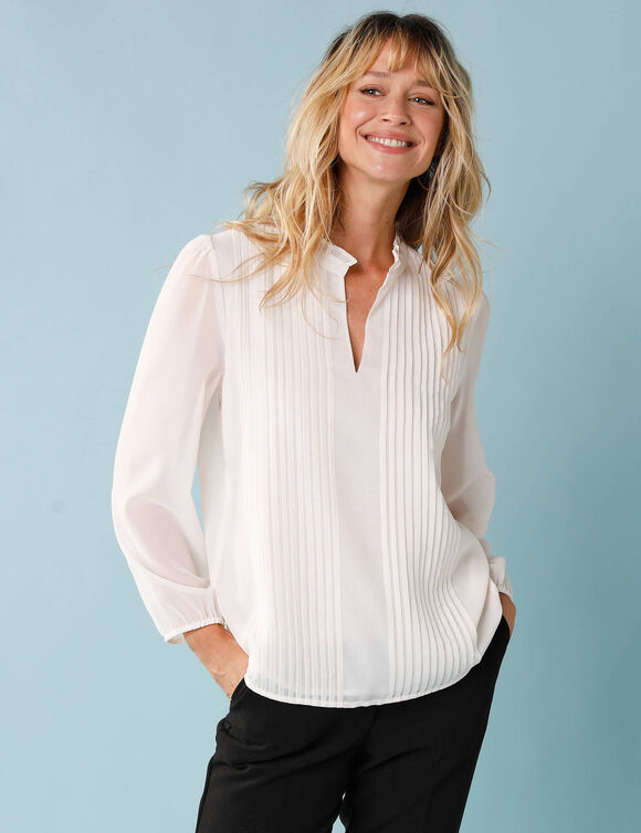 Blouse unie sp&eacute;cial Petites plis piqu&eacute;s, doubl&eacute;e (&eacute;cru)