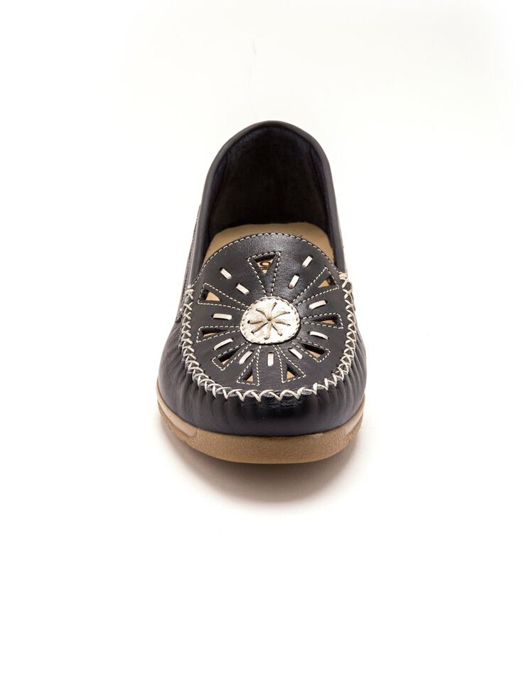 Mocassins "sans gêne" cuir grande largeur - bleu (bleu) Mocassins "sans gêne" cuir grande largeur - bleu (bleu)