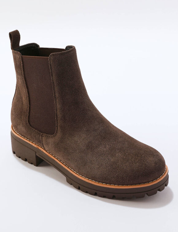 Boots chelsea cro&ucirc;te de cuir, semelle crant&eacute;e &eacute;paisse (chocolat)