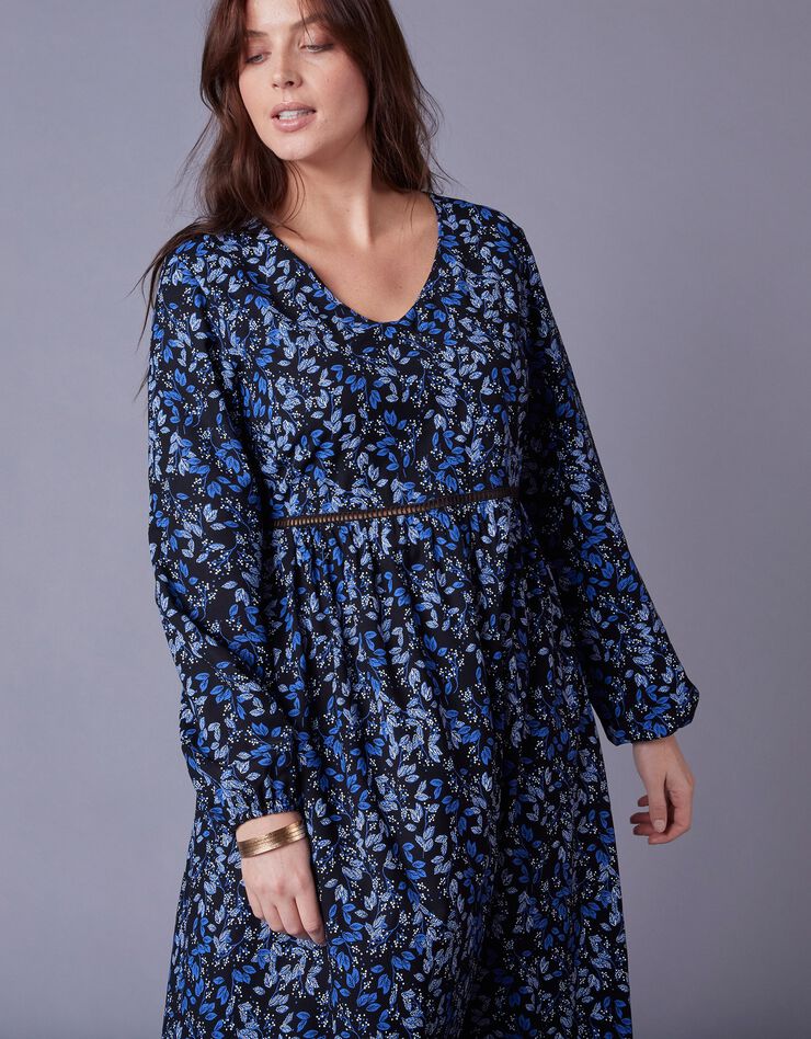 Robe longue volantée imprimée (noir / bleu dur) Robe longue volantée imprimée (noir / bleu dur)