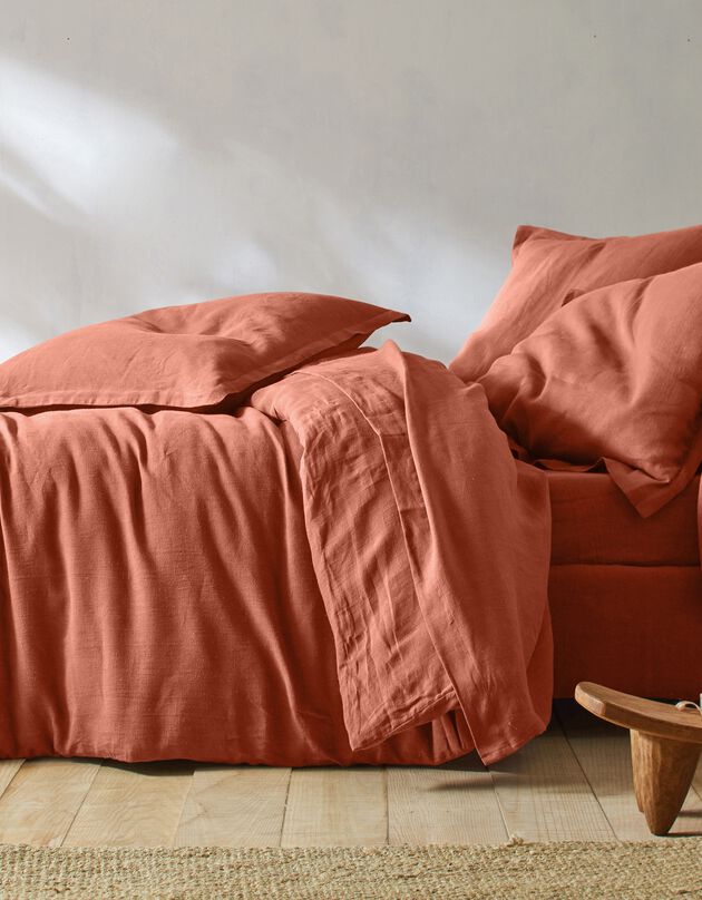 Linge de lit uni lin lavé (rouille)