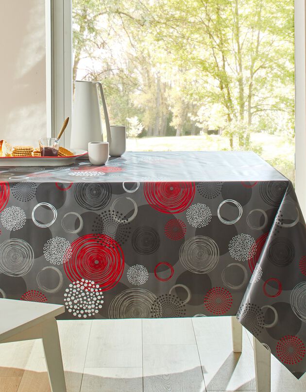 Nappe toile cirée imprimé cercles graphiques  (rouge)