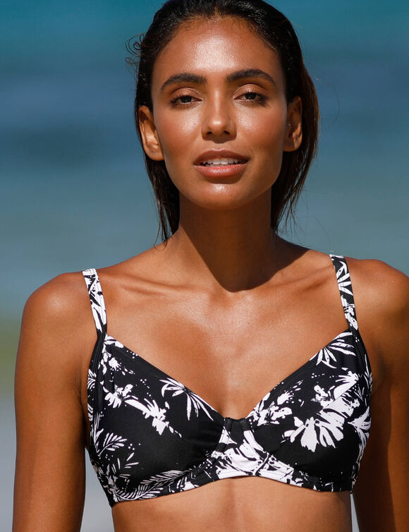 Haut de maillot de bain corbeille imprim&eacute; Tabika - avec armatures (noir / beige)