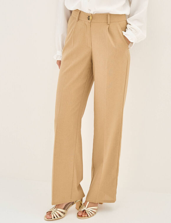 Pantalon large fluide, lin m&eacute;lang&eacute; (beige)