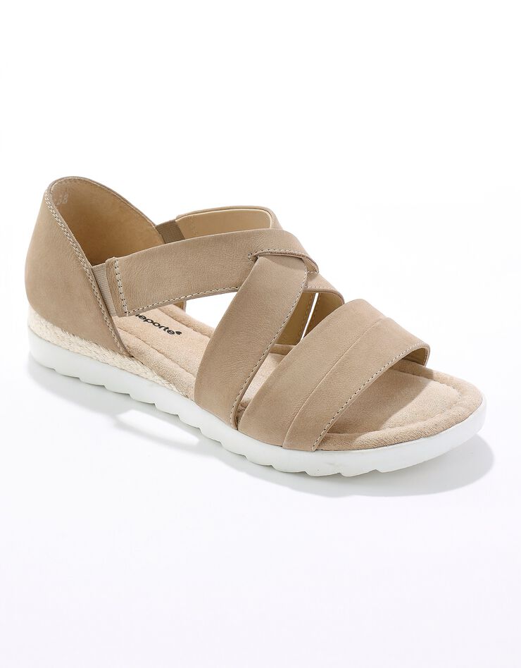 Sandales élastiquées en croûte de cuir - largeur confort (beige) Sandales élastiquées en croûte de cuir - largeur confort (beige)