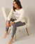 Pyjama legging en molleton, imprimé "relax" (écru / gris)