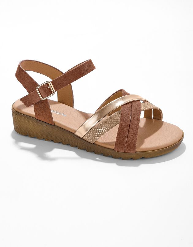 Sandales multibrides compensées (caramel)