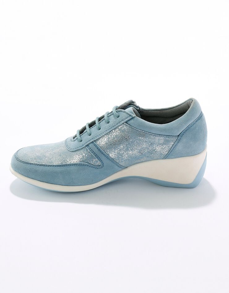 Baskets zippées compensées en cuir femme (bleu grisé) Baskets zippées compensées en cuir femme (bleu grisé)