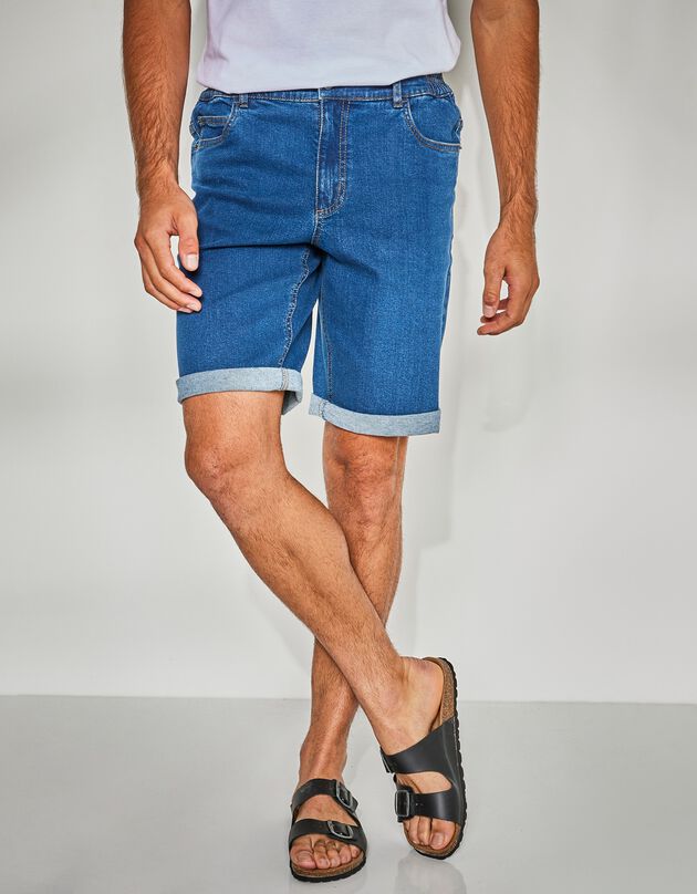 Bermuda denim stretch ceinture élastiquée côtés (stone)