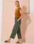 T-shirt col V uni, mélange coton-lin (havane)