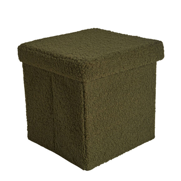 Coffre-pouf pliable, tissu bouclette (kaki)
