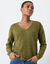 Pull col V manches longues, laine et mohair mélangés (vert mousse)