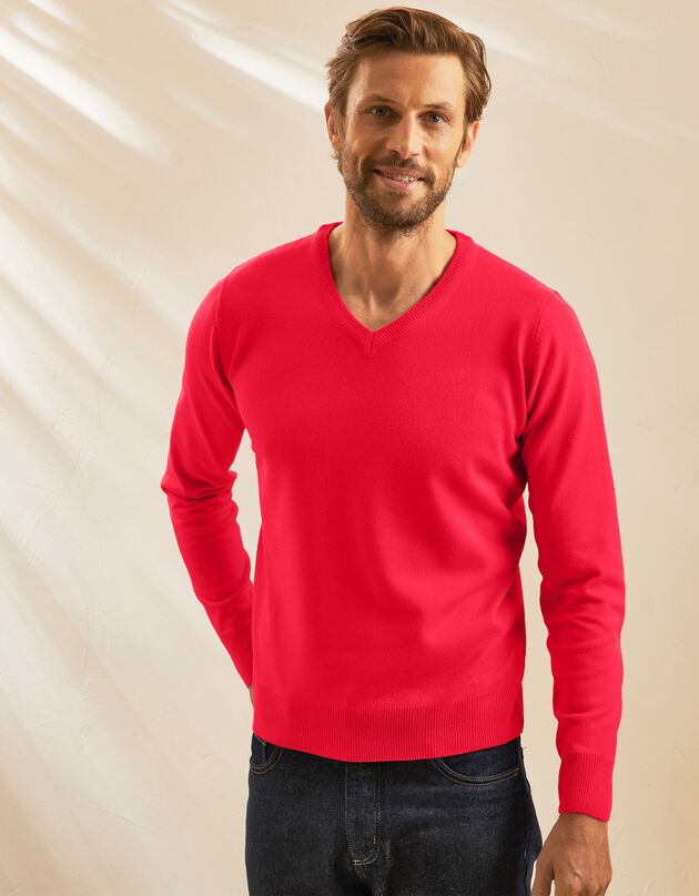 Pull uni col V (corail)