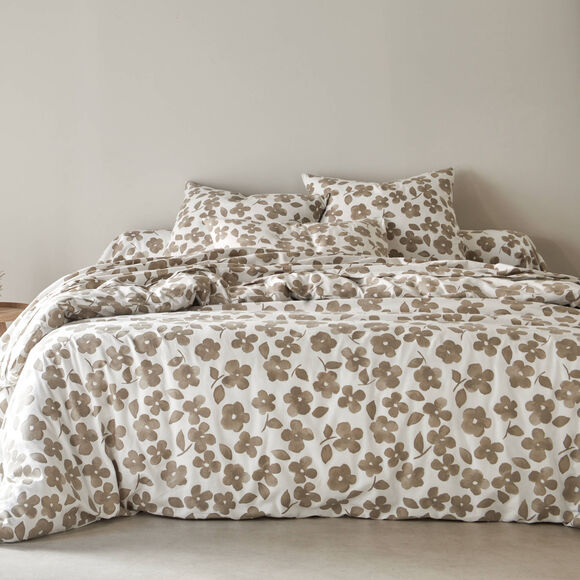Linge de lit Petunia en flanelle imprimée (grège)