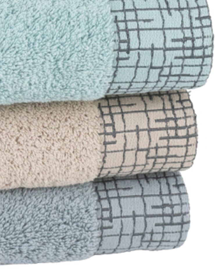 Serviette éponge liteau jacquard quadrillé (sable)
