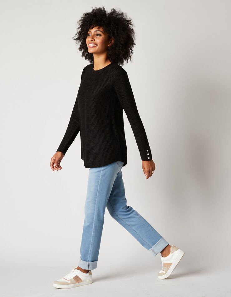 Pull évasé maille anglaise (noir) Pull évasé maille anglaise (noir)