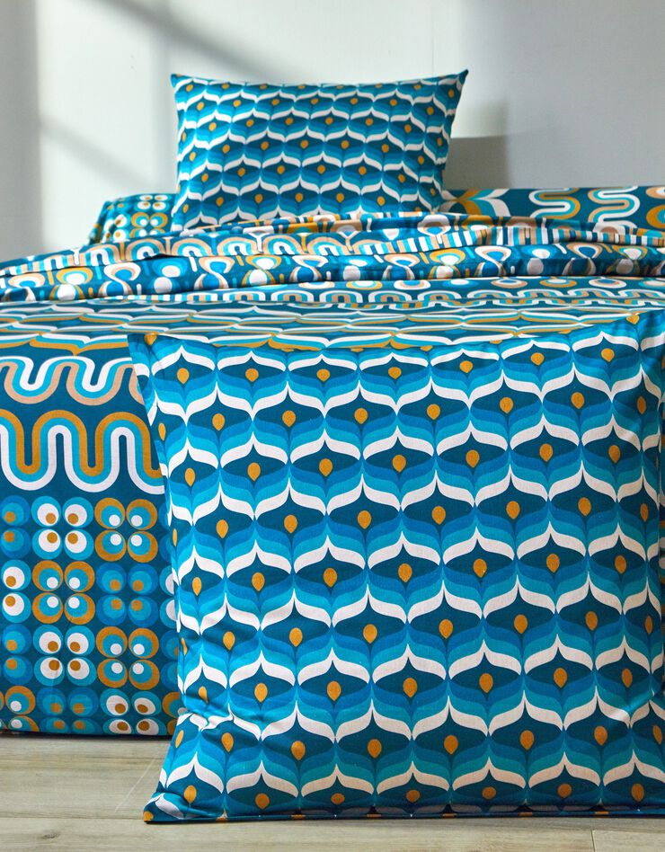 Linge de lit Irène en coton imprimé  (bleu paon)