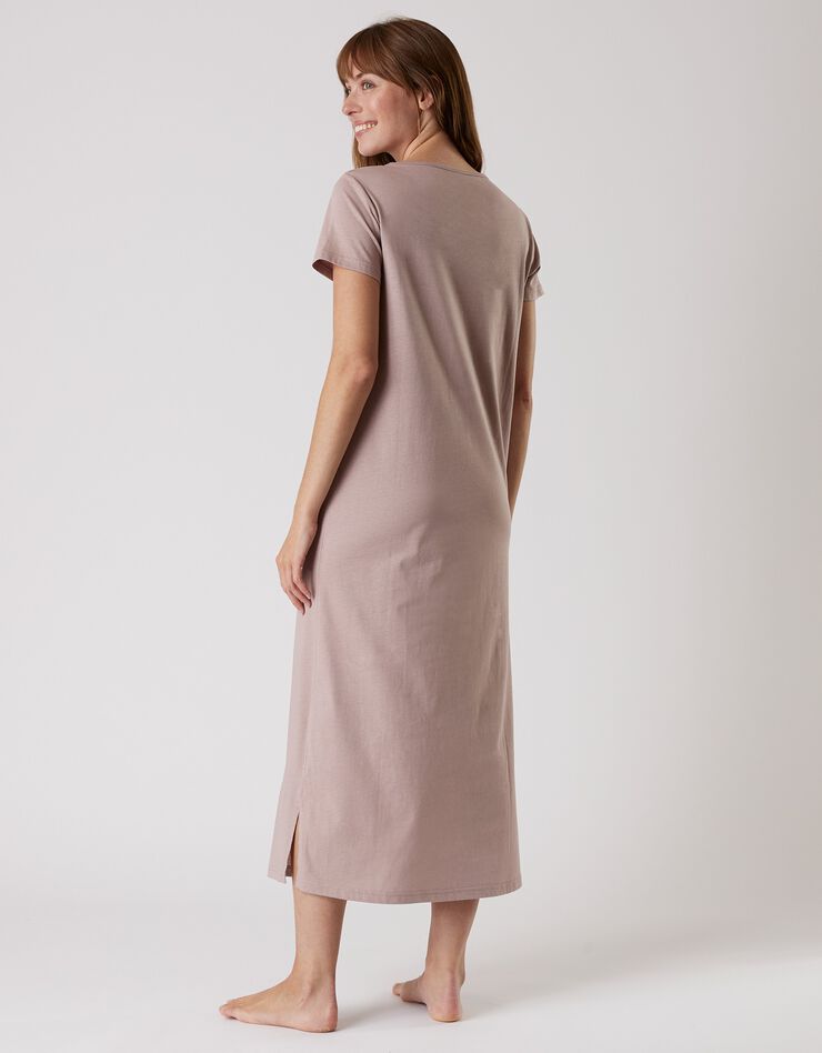 Chemise de nuit longue manches courtes en coton motif "Floral"  (taupe)