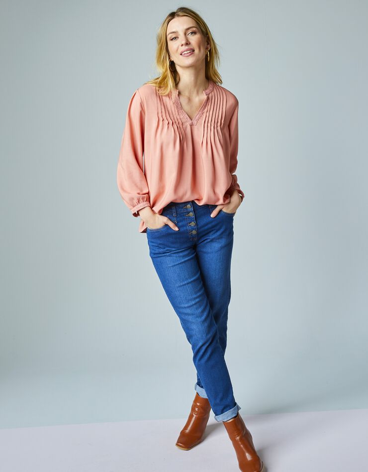 Blouse manches longues détails macramé (rose grisé) Blouse manches longues détails macramé (rose grisé)