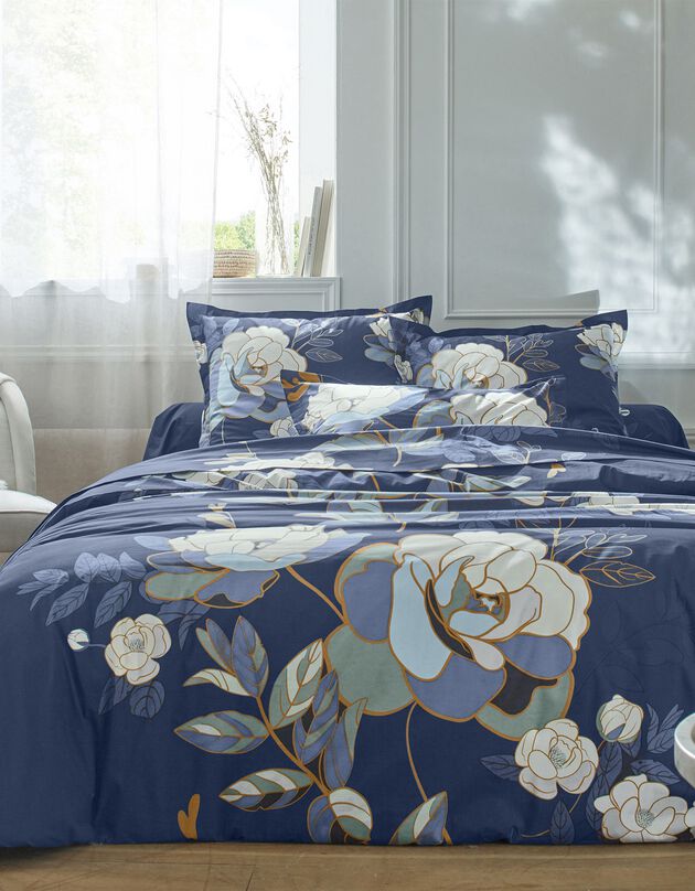 Linge de lit Louise imprimé floral – percale coton (bleu)