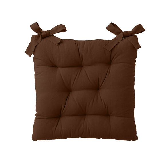 Galette de chaise carr&eacute;e unie coton bachette - lot de 2 (chocolat)