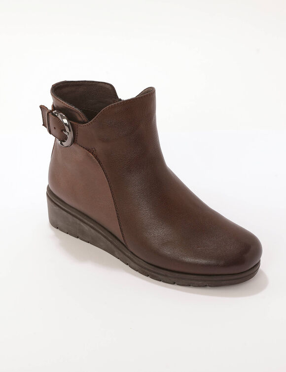 Boots cuir &agrave; boucle, semelle compens&eacute;e (chocolat)