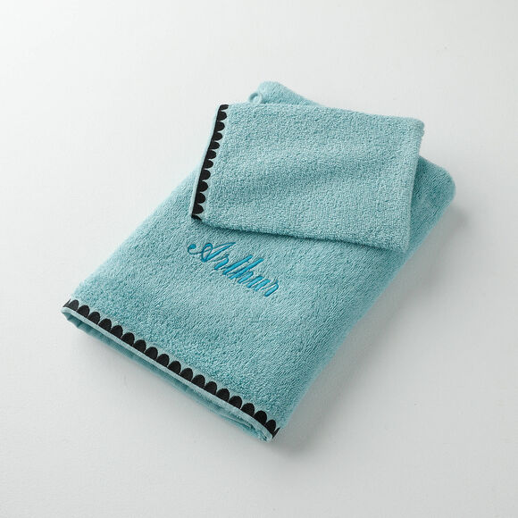 Serviettes de bain finition broderie fantaisie personnalisable - 420g/m2 (lagon)