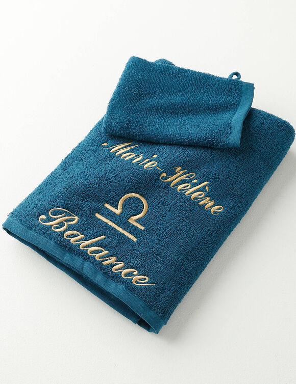 Serviettes de bain brodées Balance personnalisable - 420g/m2 (bleu paon)