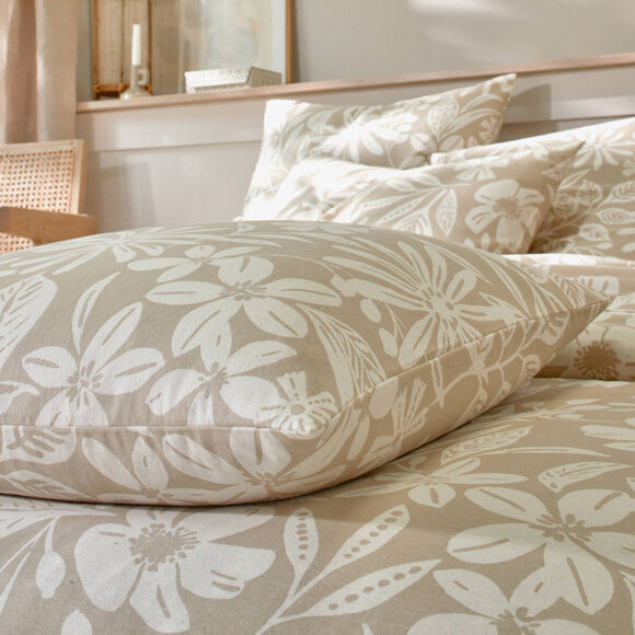 Linge de lit C&eacute;line en flanelle imprim&eacute; floral (sable)