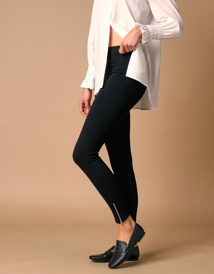 Legging bas de jambe zippé, taille élastiquée (noir 2)