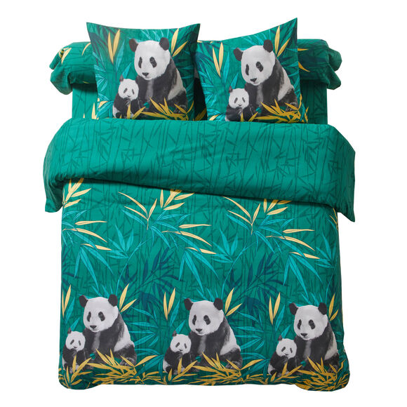 Linge de lit imprim&eacute; Pandi, polycoton (vert)