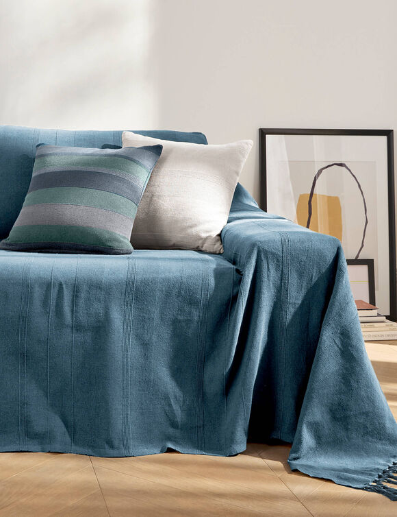   Plaid ou jet&eacute; uni coton tissage artisanal (bleu marine)