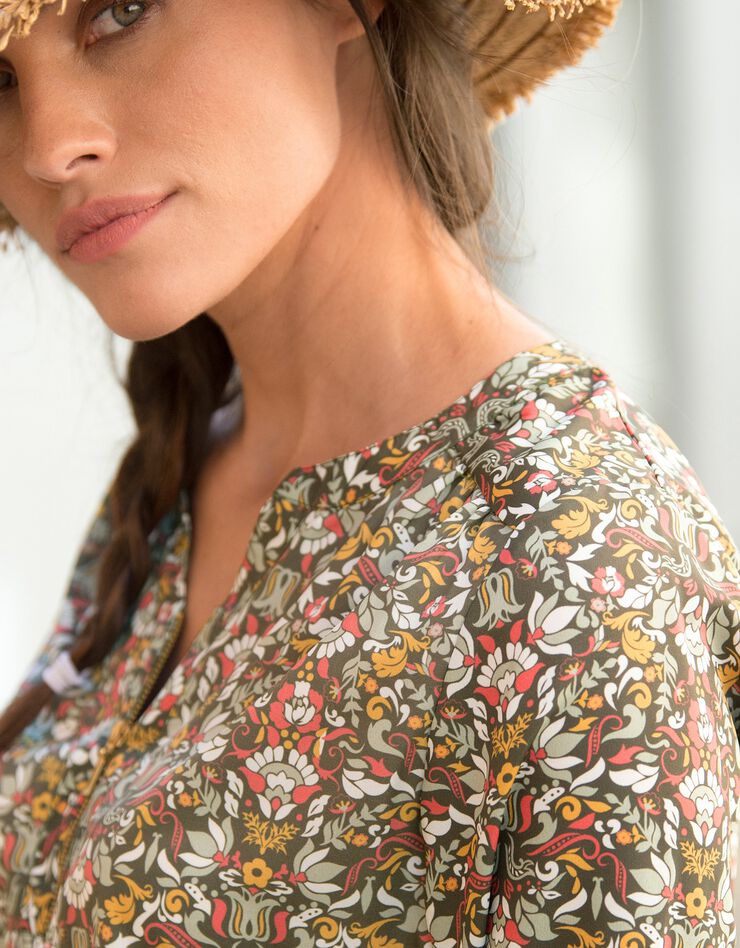 Blouse zippée manches 3/4 imprimée (kaki) Blouse zippée manches 3/4 imprimée (kaki)