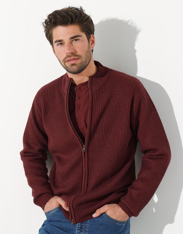 Gilet zippé côte anglaise 30% laine (bordeaux)