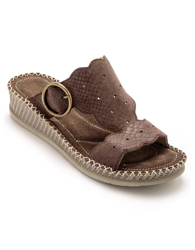 Mules cuir effet reptile grande largeur - marron (marron) Mules cuir effet reptile grande largeur - marron (marron)