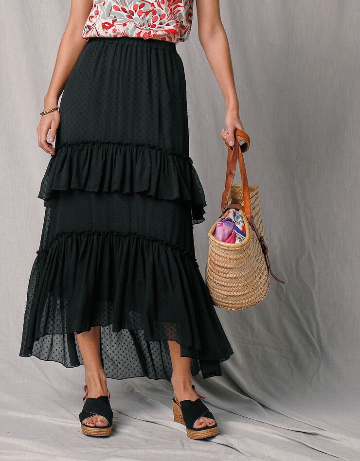 Jupon long voile plumetis taille élastiquée (noir) Jupon long voile plumetis taille élastiquée (noir)