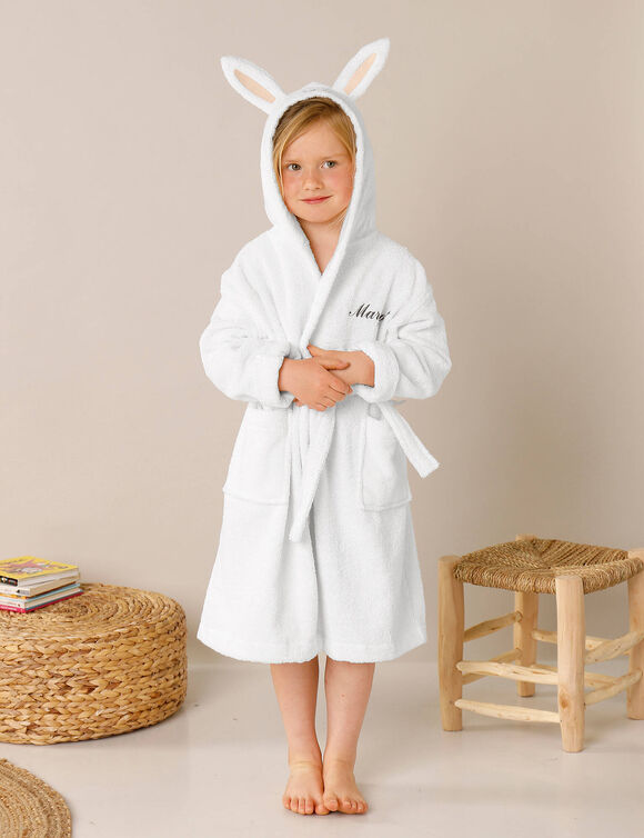 Peignoir de bain enfant Lapin personnalis&eacute; &agrave; capuche - &eacute;ponge 340g/m&sup2; (blanc)