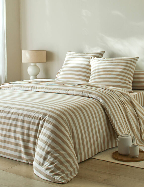 Linge de lit Romy rayé - en coton (beige)