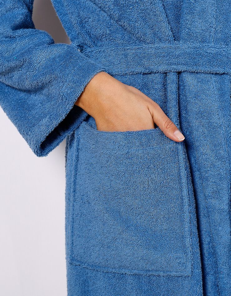 Peignoir mixte adulte col capuche éponge bouclette (bleu dur)
