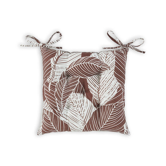 Galette de chaise carr&eacute;e imprim&eacute; feuillage - lot de 2 (chocolat)