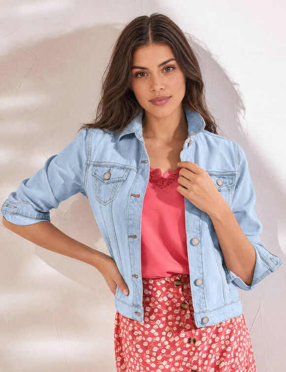 Veste boutonn&eacute;e en jean (bleached)