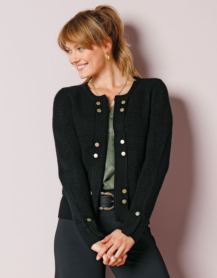 Gilet maille fantaisie boutons dorés vieillis (noir) Gilet maille fantaisie boutons dorés vieillis (noir)