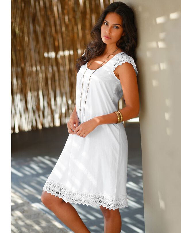 Robe évasée macramé, coton (blanc)