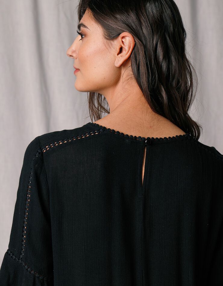 Blouse noire macramé manches 3/4 (noir) Blouse noire macramé manches 3/4 (noir)