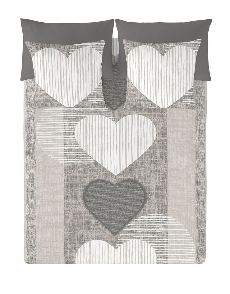 Linge de lit coeurs coton (écru / gris)