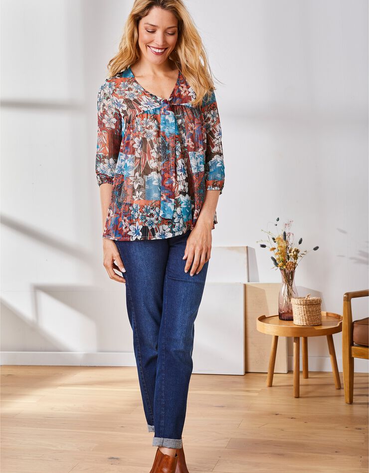 Blouse col lavallière, imprimé fleuri (chocolat / beige) Blouse col lavallière, imprimé fleuri (chocolat / beige)
